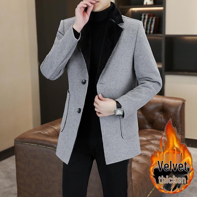 

Men s Korean Style Mid-Length Wool Coat - Slim-Fit, Handsome Design for Autumn/Winter 4XL сірий колір