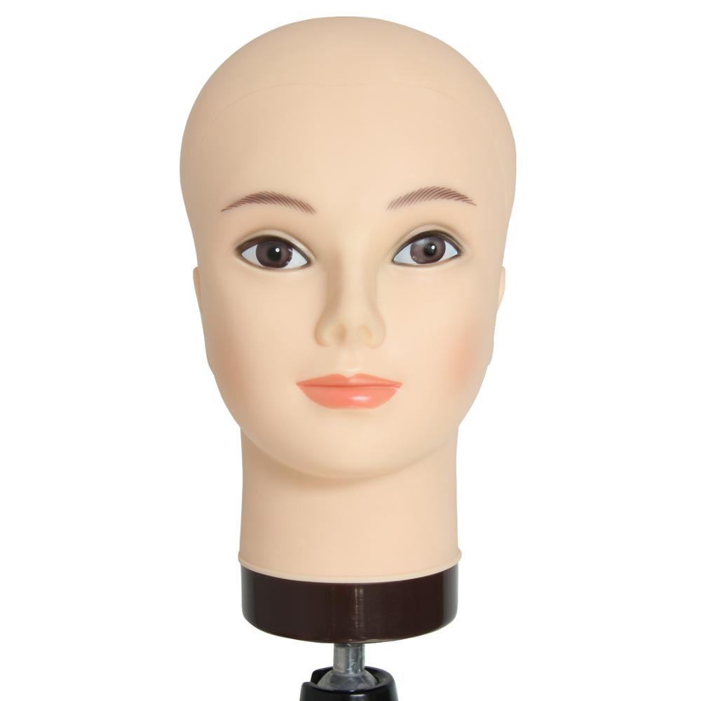 Bald Female Cometology Mannequin Head Training Head for Wig Making Head Stand T-Pins Black Skin