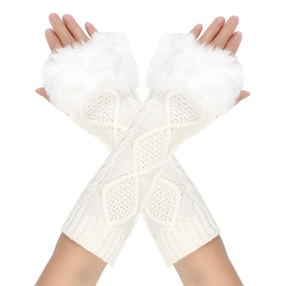 Furry Knitted Sleeves Gloves Crochet Knitting Arm Warmers Women Clothing Accessories