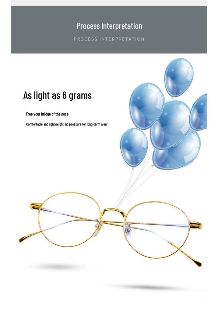 Ultra-Light Round Pure Titanium Glasses Frame with Anti-Blue Light Lenses for Men & Women