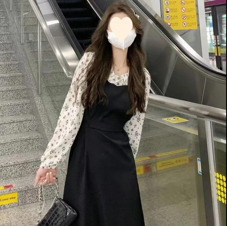 Elegant Autumn Floral Dress: French-Inspired, Two-Piece Look, All-Match Fairy Style