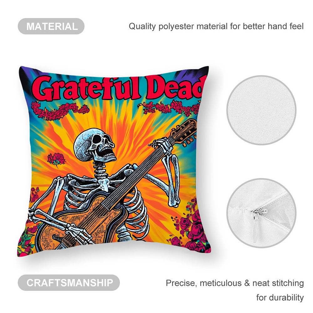 Rock Band G-Grateful Dead Pillow Case Square Double‑Sided Print Cushion Case For Sofa Home Bedchamber Decor Gift