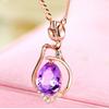 Amethyst Purple and Rose Diamond Pendant Women's Necklace - Short Clavicle Chain