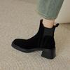 Nowe szare elastyczne botki damskie proste kwadratowy nosek gruby obcas wysoki obcas botki Martin matowy zamsz botki
