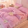 Girls Bedding Sets Kawaii Seersucker Bed Sheet Pillowcase Fashion Princess Duvet Cover Solid Color 4 Pieces Cute Home Decoration