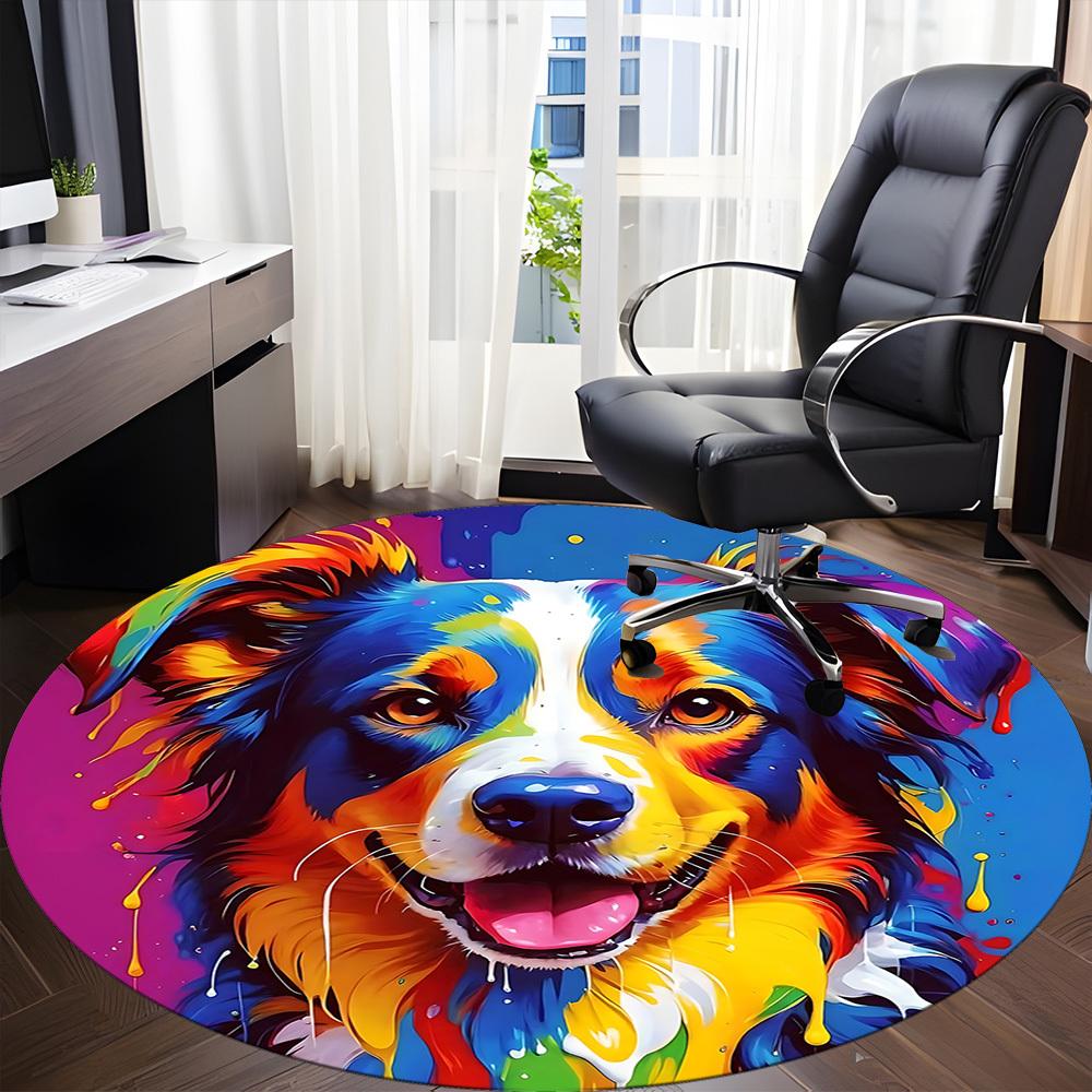 1pc Doodle Pet Office Round Area Rug, Indoor Mat Suitable ForOffice, Under Office Chairs Bedroom Living Room Home Decor, Room Deco T073
