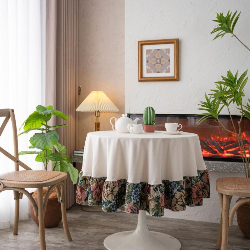 Round Solid Color Table Cloth American Jacquard Splicing Dust-proof Home Restaurant Decoration Hotel Retro Tassel Table Cloth