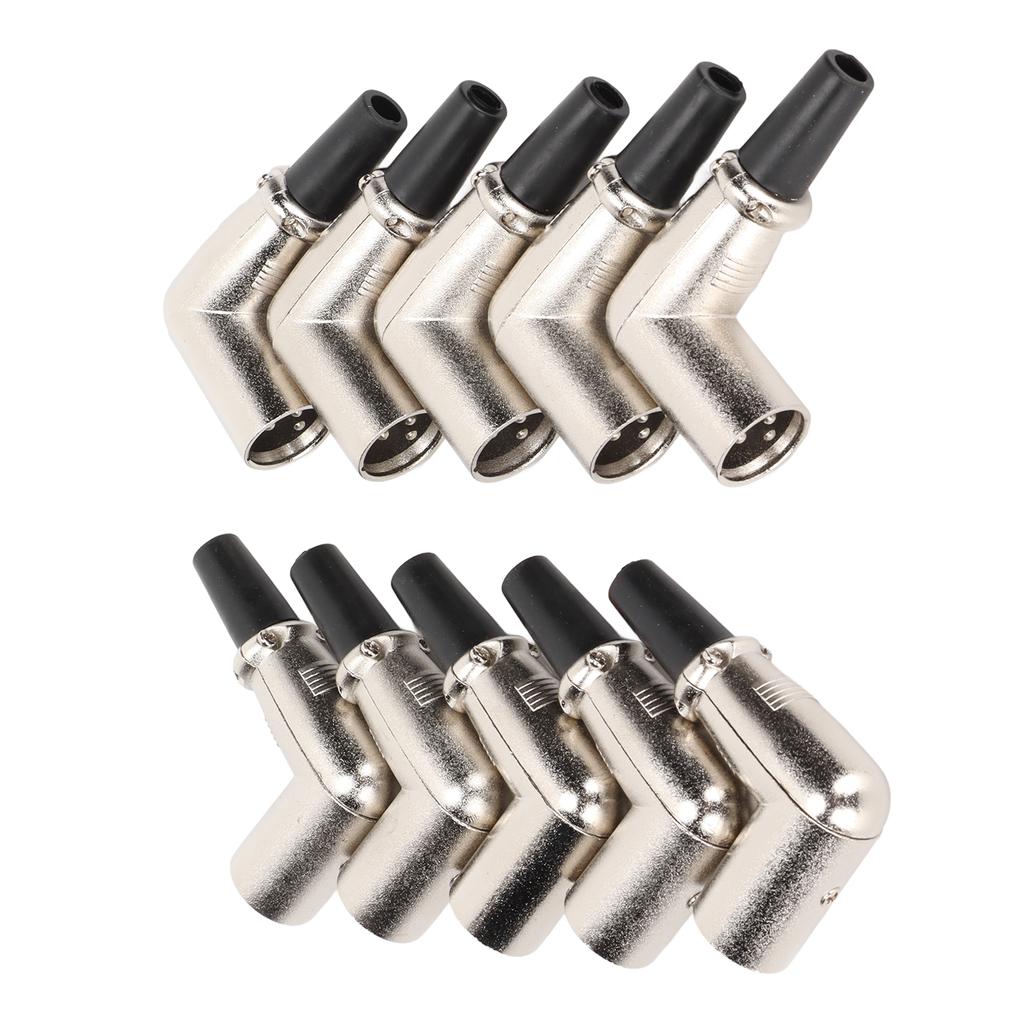 XLR Male Connector Elbow 3 Pin Welding Stable Signal Metal XLR Plugs for DIY Microphone Cable 10pcs