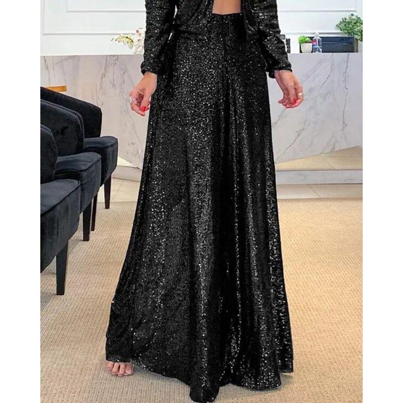 

European and American Foreign Trade Women s Clothing 2022 Amazon Independent Site Solid Color Wide-Leg Pants Women s High-Waisted Straight Pants Black M