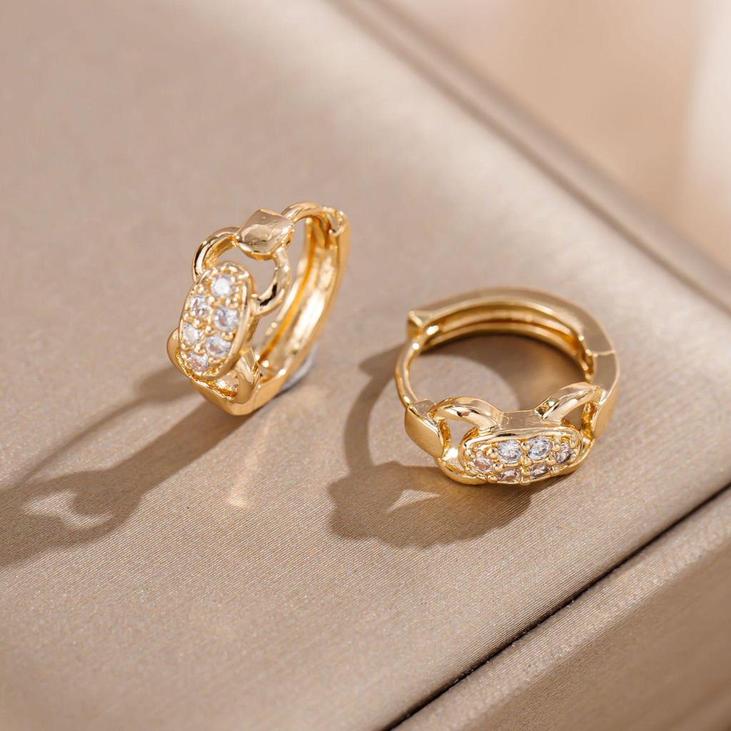 Double Hole Zircon Stud Earrings with Ear Cuff Jewelry