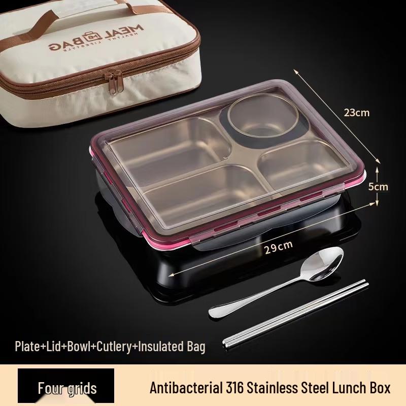 

316 Stainless Steel 4-Compartment Divided Lunch Box Set
