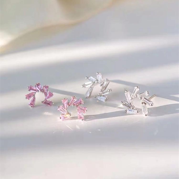 Beixi S925 Sterling Silver Firework Pink White Zirconia Stud Earrings - Korean Celebrity Style 925 Sterling Silver
