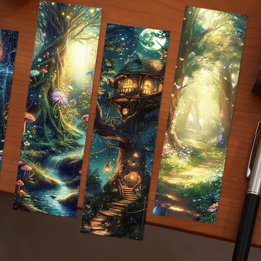 30pcs/60pcs Mysterious Forest Bookmark Simple Handheld Art Creative Material Ins Reading Paper Bookmarks Can Be DIY