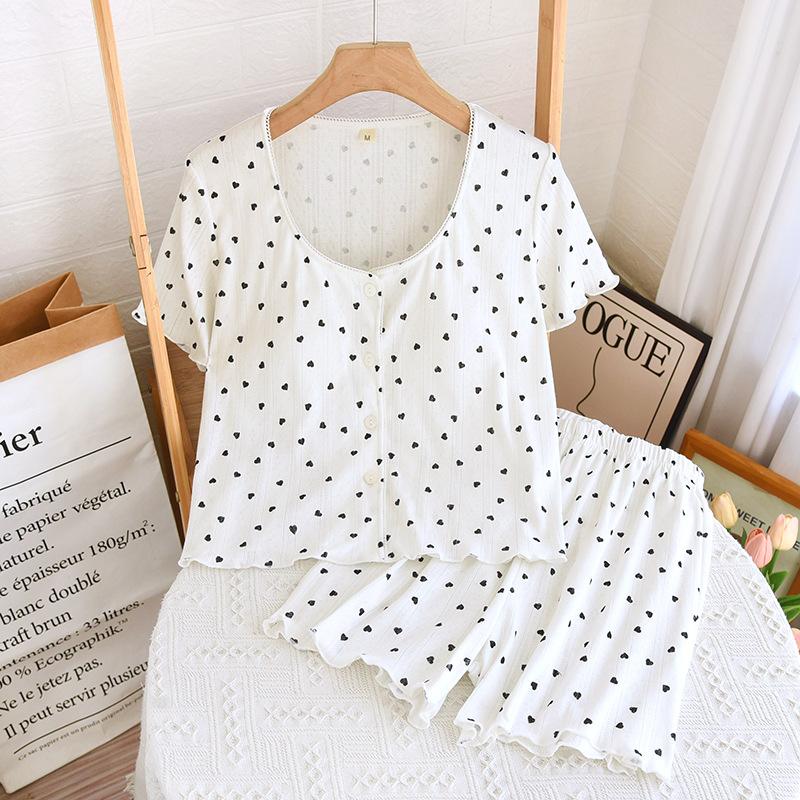 Japanese Round Neck Loungewear Summer Casual Short-sleeved Shorts Set Thin Two-piece Set Cotton Summer Chest Pad Pajamas