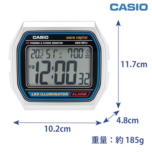 CASIO Wecker, Funkgesteuert, Temperatur und Luftfeuchtigkeit, Datum, Wochentag, Elektronischer Ton, Alarm, Schlummerfunktion, Licht, Silber, DQD-851J-8JF