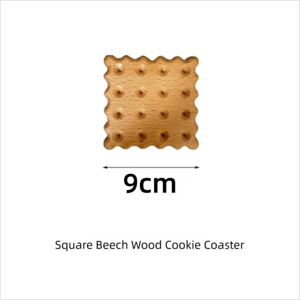 Creative Solid Wood Cookie Coasters Non-Slip Heat Resistant Wooden Coaster Biscuit Shape Heat Insulation Pad Kitchen Accessories