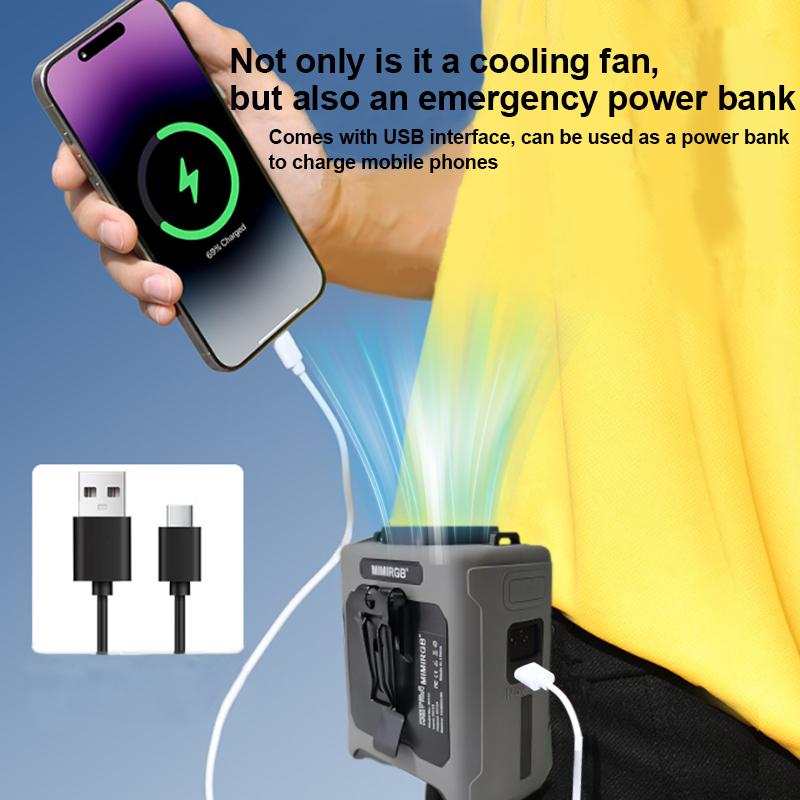 10000mAh Wearable Waist Fans Portable Mini Hanging Neck Fan Outdoor Camping Sports Waist Fan with Power Bank LED