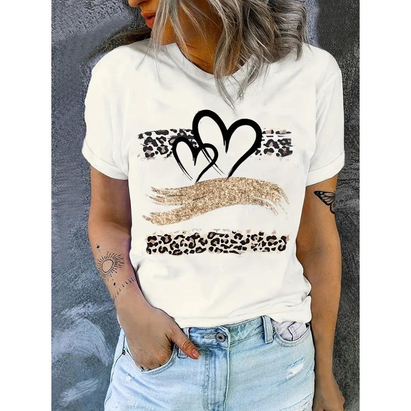 Women's Short Sleeved Valentine's Day Love 3D Printed Simple and Personalized Round Neck T-shirt