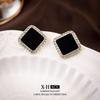 Elegant Gold-Plated Black Zircon Stud Earrings - Niche Design for a Luxurious Fashion Statement