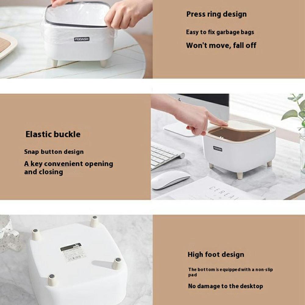 Mini Desktop Trash Can Push-Top Waste Bin 2L Square Student Dormitory Bedside Desk Storage Bucket