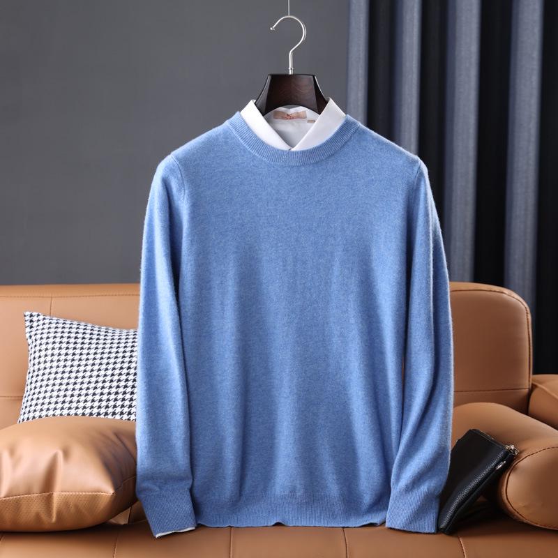 Men's Casual Autumn & Winter 100% Pure Wool V-Neck Loose Knit Sweater