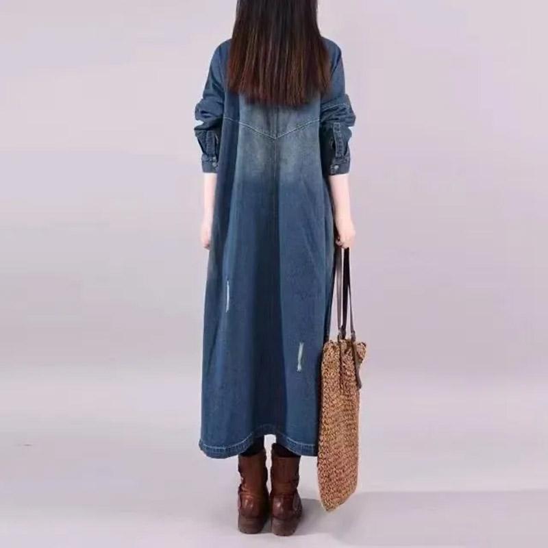 Denim Cotton Jacket Women Large Size Loose Solid Color Trench Coat Long Coat