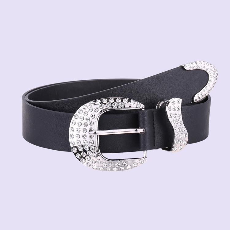 American Classic Black Retro Personalized Rhinestone Belt Women'S Jeans Belt Dress Decorative Women'S Belt
