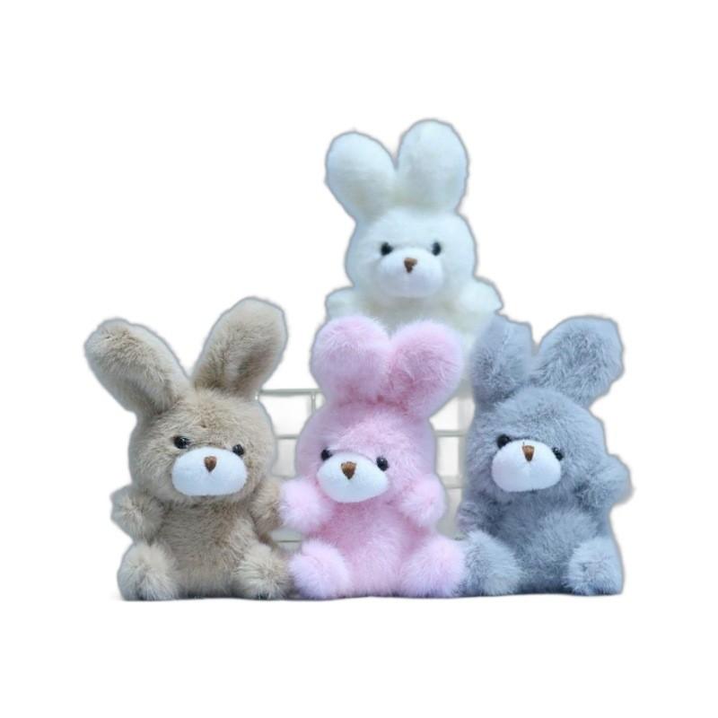 Charming Pink White And Gray Bunny Plush Keychain With Super Soft Fur