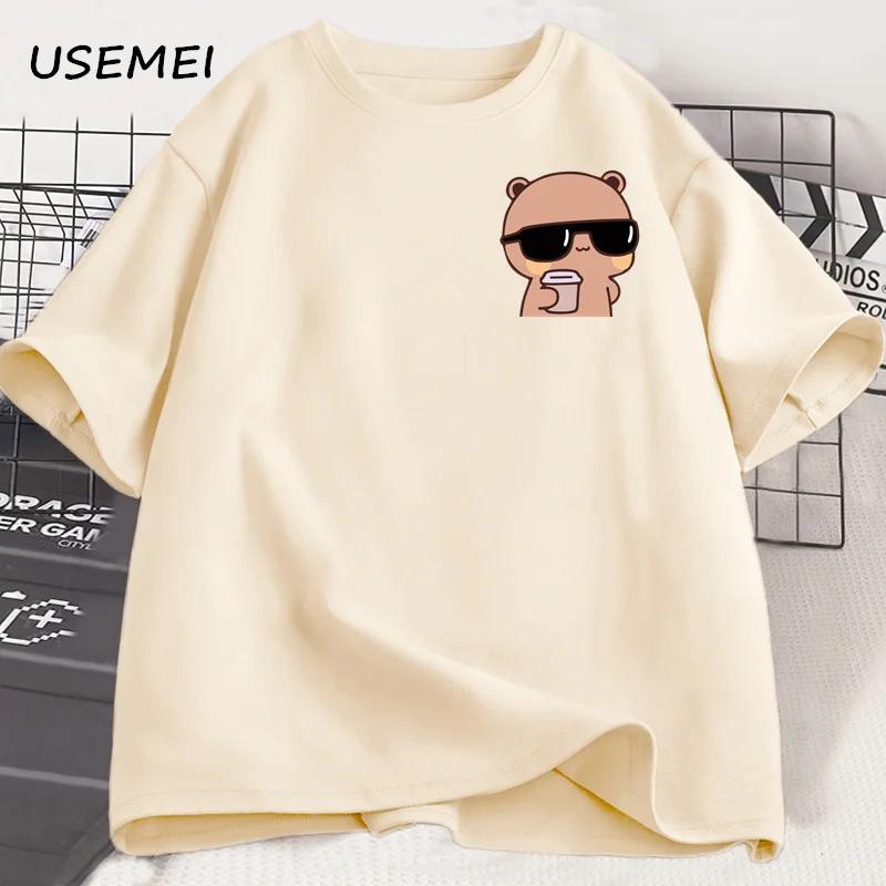 Cool Panda Bear Bubu Dudu Wearing Sunglasses Graphic T Shirts Bubu Dudu Drinking Teamilk T Shirt Cute Matching Couple Tshirt