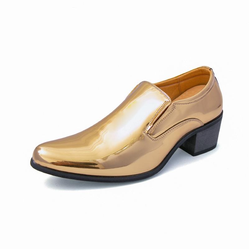 Sapatos Masculinos de Couro Macio de Bico Fino Sociais Formais Slip-On com Aumento de Altura