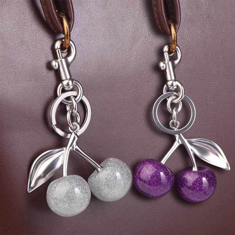Cherry Keychain Elegant Exquisite Fruit Cherries Keyring Women Bag Pendant Handbag Hanging Charms Car Key Holder