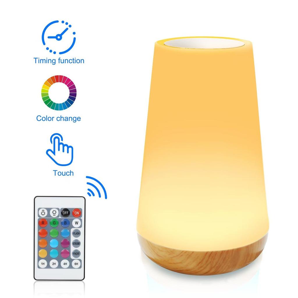 Study Table Accessories RGB Color Wood Grain Bedside Night Light Touch Sensor Patting Lamp Remote Control Soft Atmosphere Light