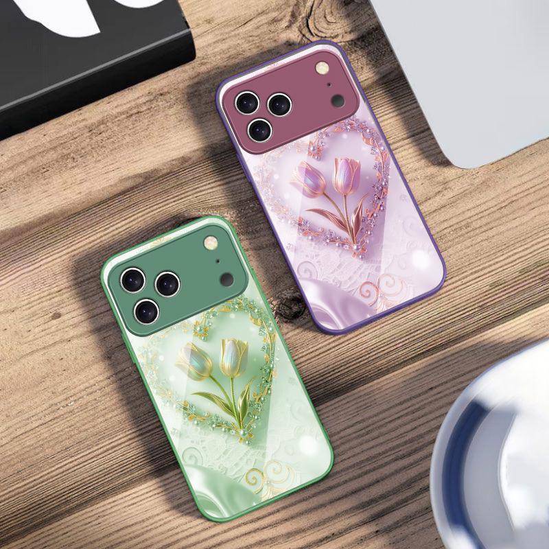 Love's Pink Purple Tulip For iPhone 17 Air 16 E 15 14 13 Plus 12 mini 11 17 Pro Max XR Xs Max 16E 7 8 Tempered Glass Phone Case