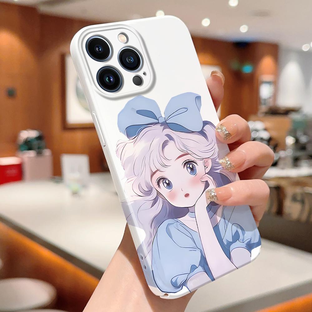 For iPhone 16 15 Samsung S23 S22 A13 A23 A52 A33 Huawei Honor Xiaomi Redmi OPPO Vivo Cat and Bow Girl Design Full Camera Protection Hard Phone Case