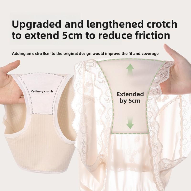 Large Size Female Summer Light Luxury Satin Sexy Lace Antibacterial Extended Crotch Triangle Briefs