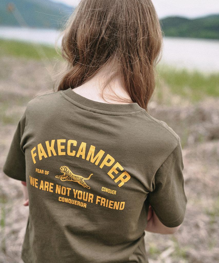 FAKE CAMPER Women'S Tiger Original Vintage Crop Short Sleeve T-Shirt [Khaki]