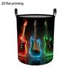 Circular Laundry Basket Featuring a Design That Combines Electric Guitars, Collapsible for Easy Storage, Versatile Polyester Fabric Container, Stylish