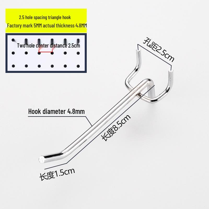 Lochwand und Schmuck Doppelzinkenhaken, Dreifuß, Supermarktregal und gerade Haken