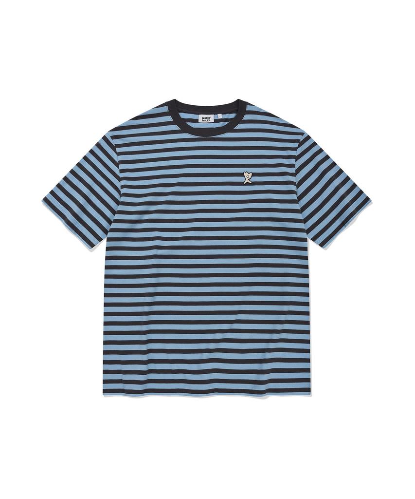 WACKY WILLY Basic Striped Short Sleeve T-Shirt Light Blue