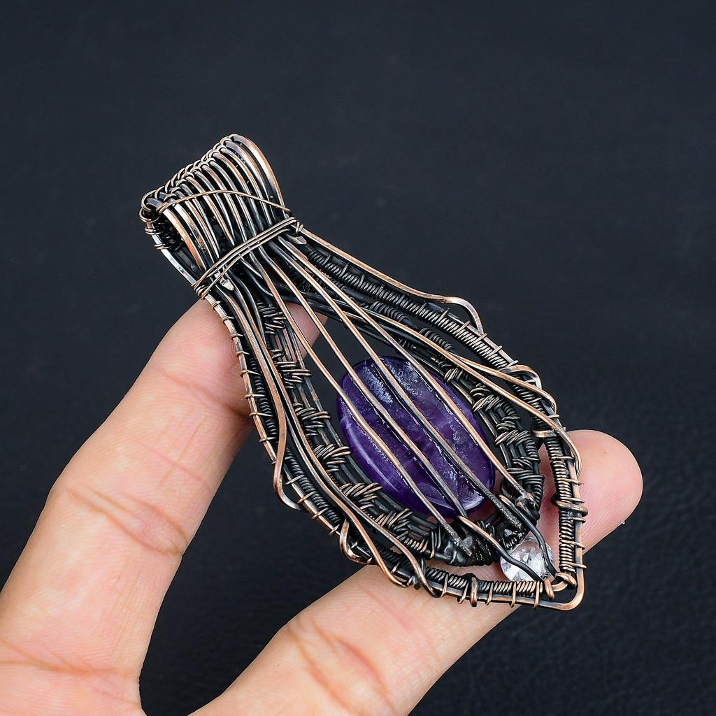 Amethyst Anhänger Edelsteinschmuck, 999 Kupferdraht gewickelter Anhänger, Geschenk für Frauen Handgefertigter Anhänger