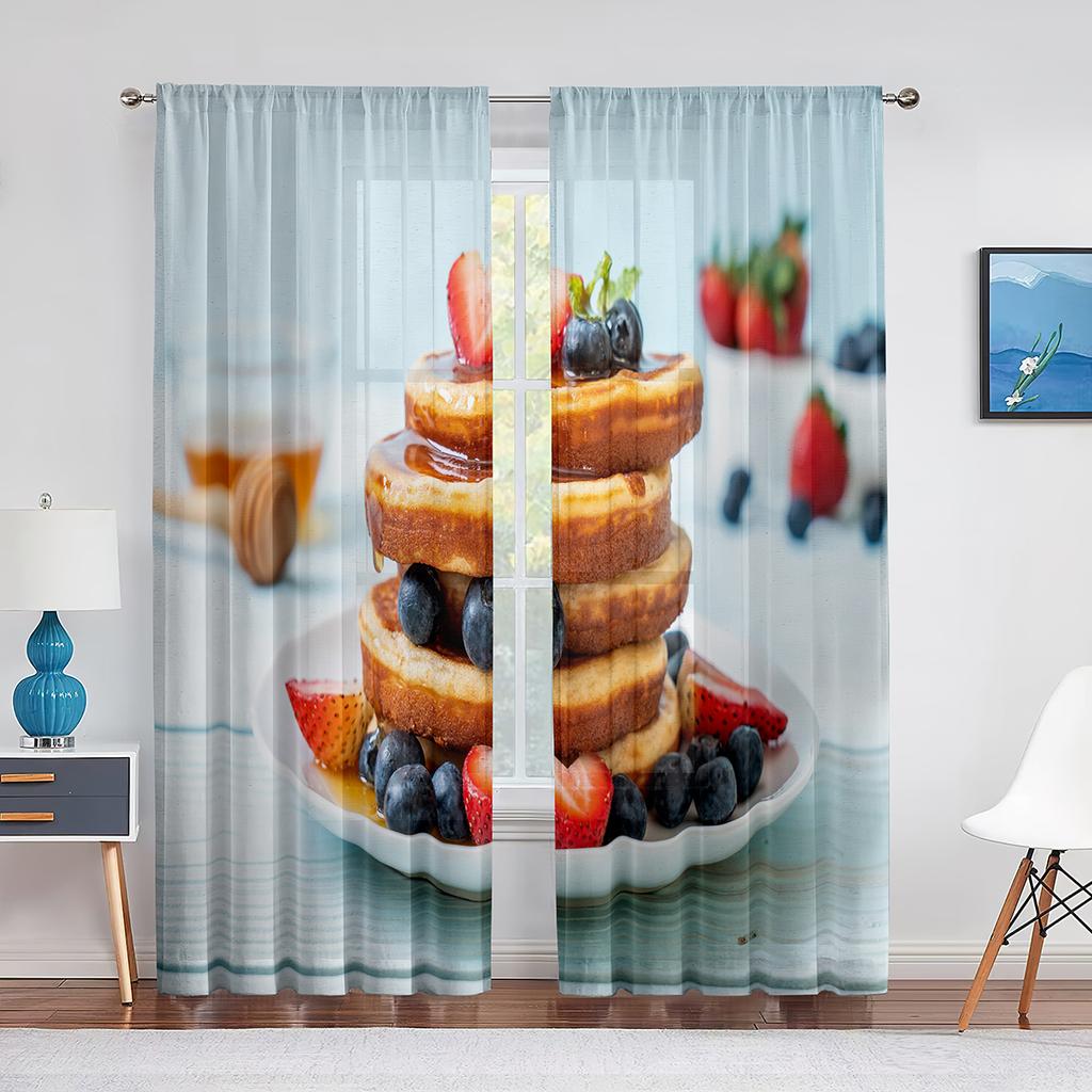 Naleśniki owocowe jagodowe Smaczne jedzenie Przezroczysta zasłona do salonu sypialni kuchni domowej Szyfonowe tiulowe zasłony Dekoracja okna