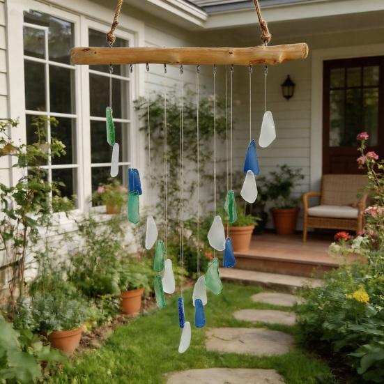 Sea Glass Wind Chime for Outside Handcrafted Coastal Style Hanging Wind Chime for Garden Backyard Home Indoor Outdoor Decoration