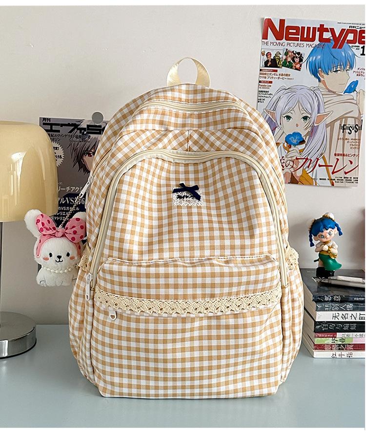 Schoolbag new Japanese ins fresh and sweet plaid backpack junior high school students lightweight travel large capacity backpack