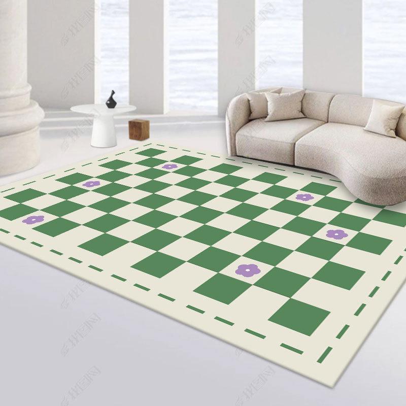 Checkerboard Plaid Living Room Carpet - Light Luxury, Large Area, Sound Insulating, Retro Style