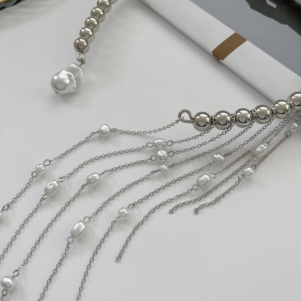 Salircon Nádherný Otevřený Choker Náhrdelník s Třásněmi z Imitace Perel Dámský Módní Dlouhý Třásně CCB Korálky Řetízek na Klíční Kost Šperky