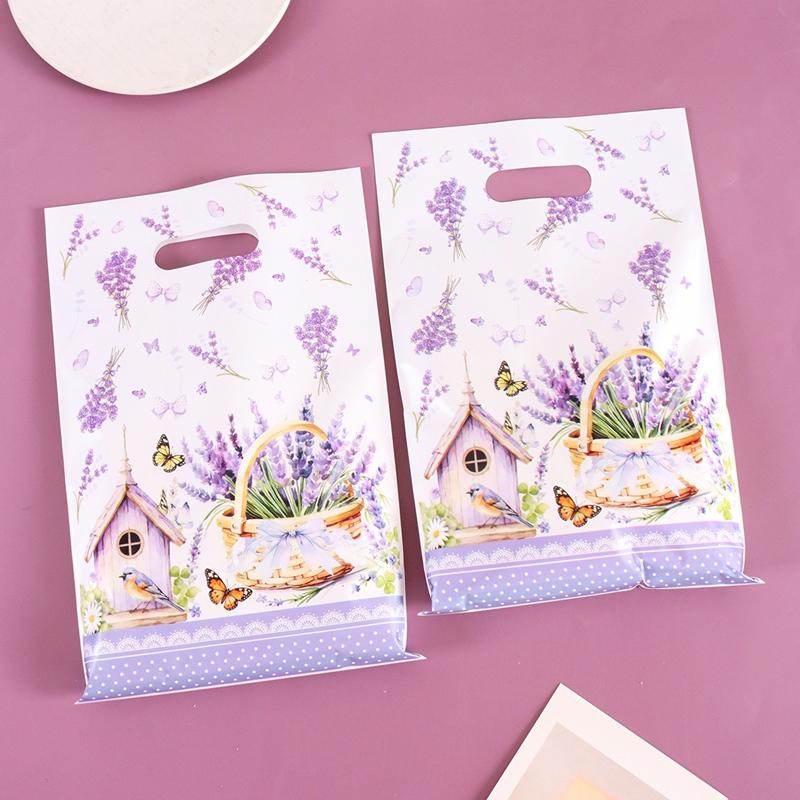 10/20/50pcs Purple Lavender Candy Gift Bags Floral Butterfly Tote Bags for Wedding Birthday Seasonal Spring Party Favor Supplies
