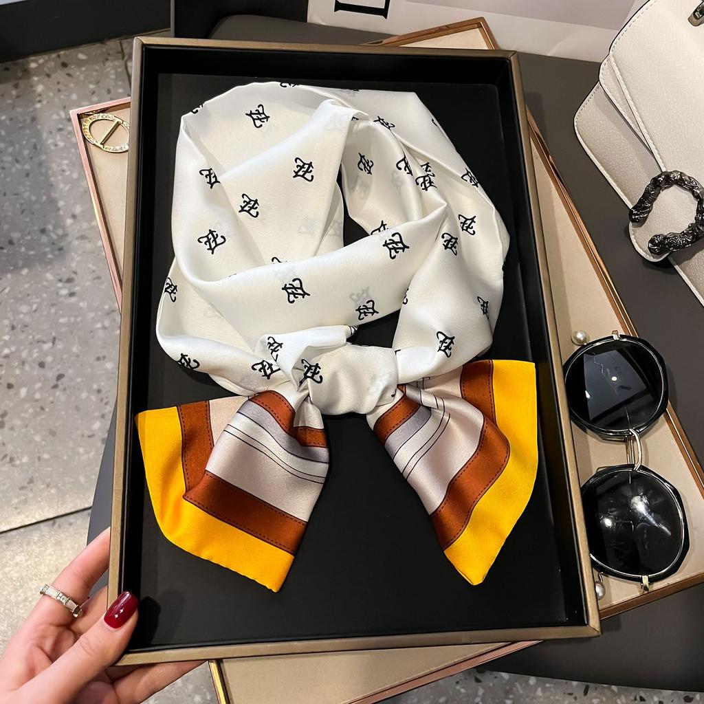 Long small silk scarf spring and summer new with shirt streamer multi-functional belt hair tie high-end printed scarf