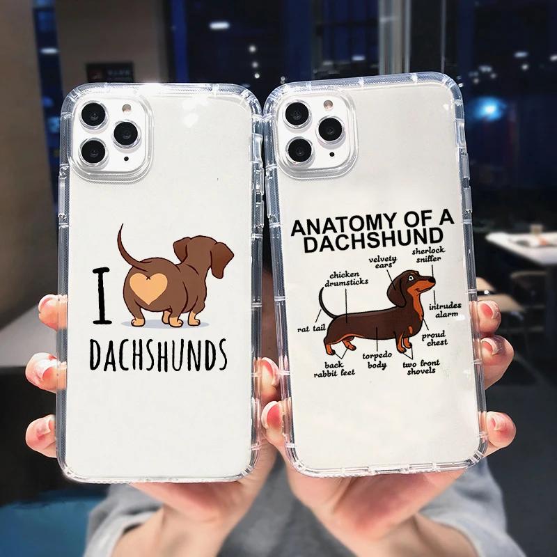 Custodia Carina a Cartone Animato Cane Salsiccia per Telefono per iPhone 17 16 15 14 13 12 11 Pro Max Mini SE 7 Plus Animale Trasparente Morbida Shell Fundas