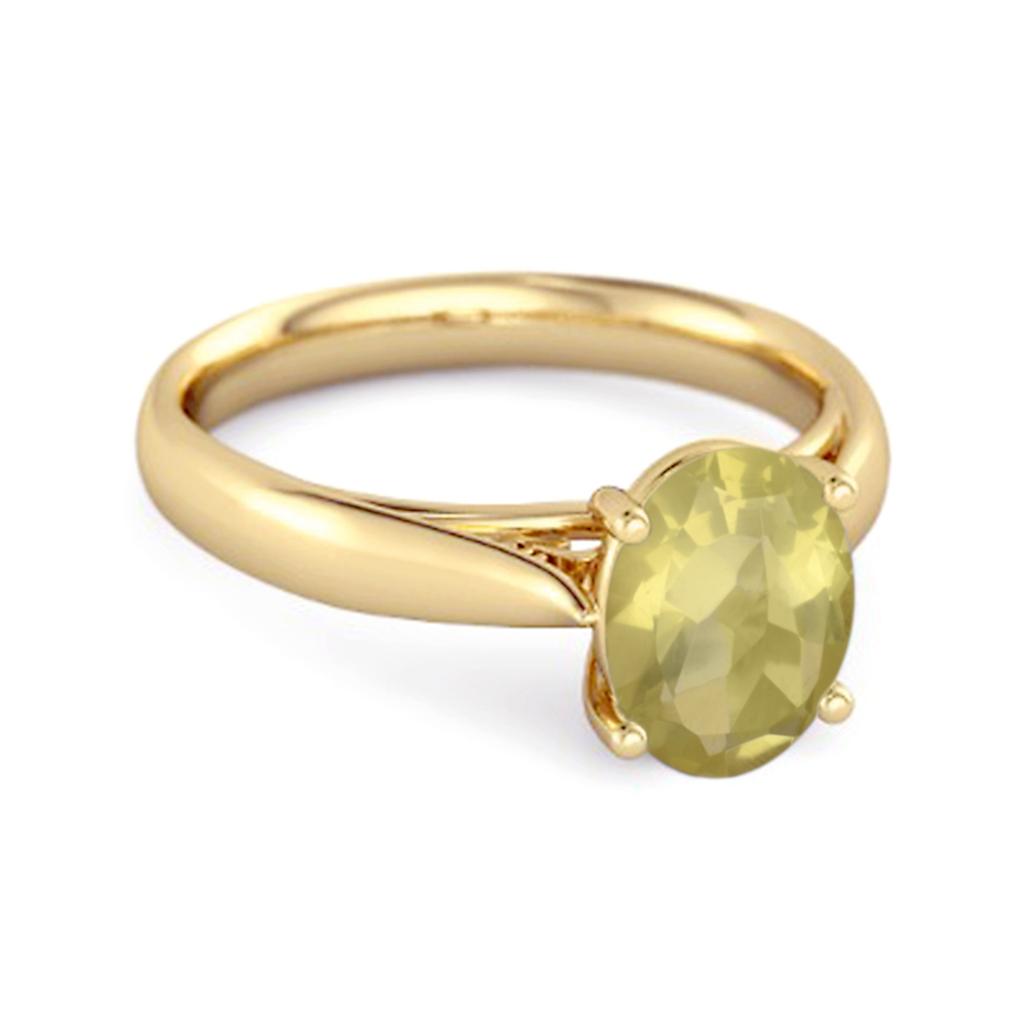 Lemon Quartz Classic Solitaire Ring - 925 Sterling Silver Gold Vermeil