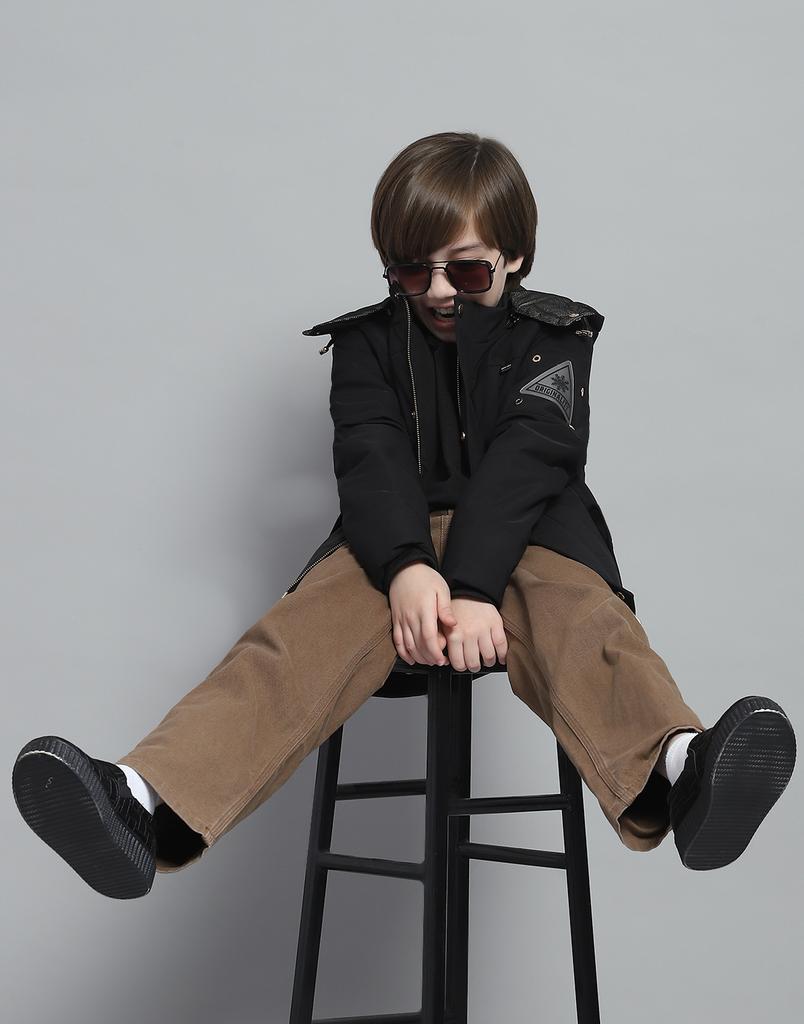 MONTE CARLO Boys Solid Black Hooded Neck Full Sleeve Jacket